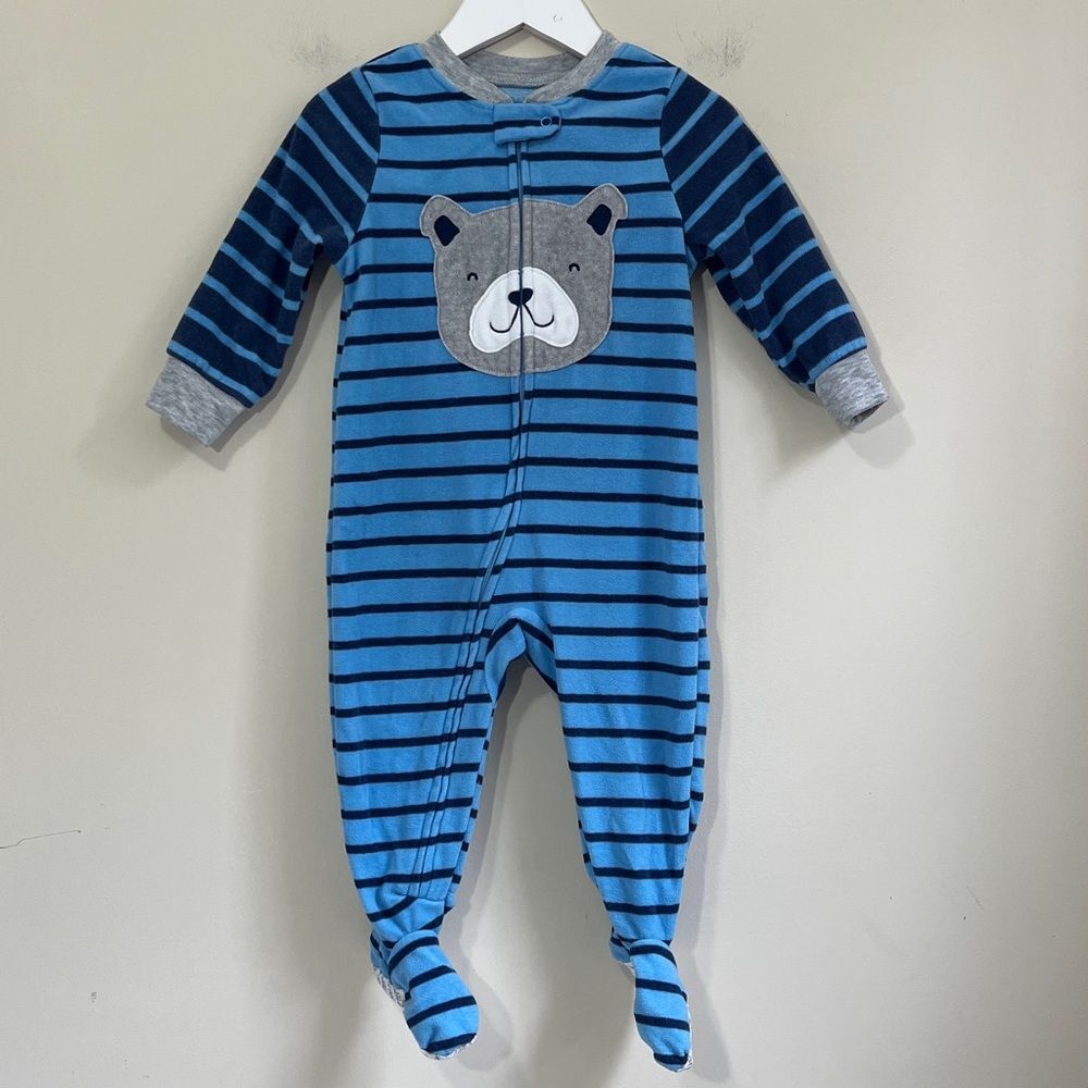 Carter’s Baby Boy Zip Up Fleece Footed PJ’s Size 12 Months
